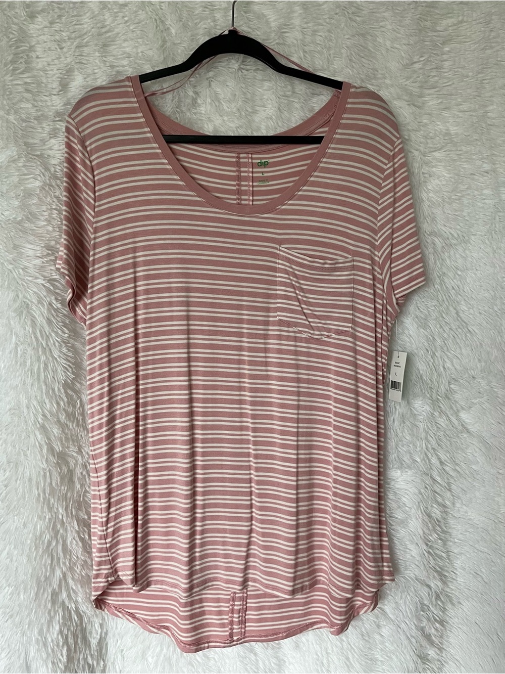dip Striped Dusty Rose and White Pocket Tee